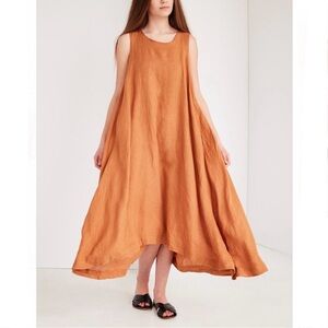 Black crane linen rust midi-maxi dress